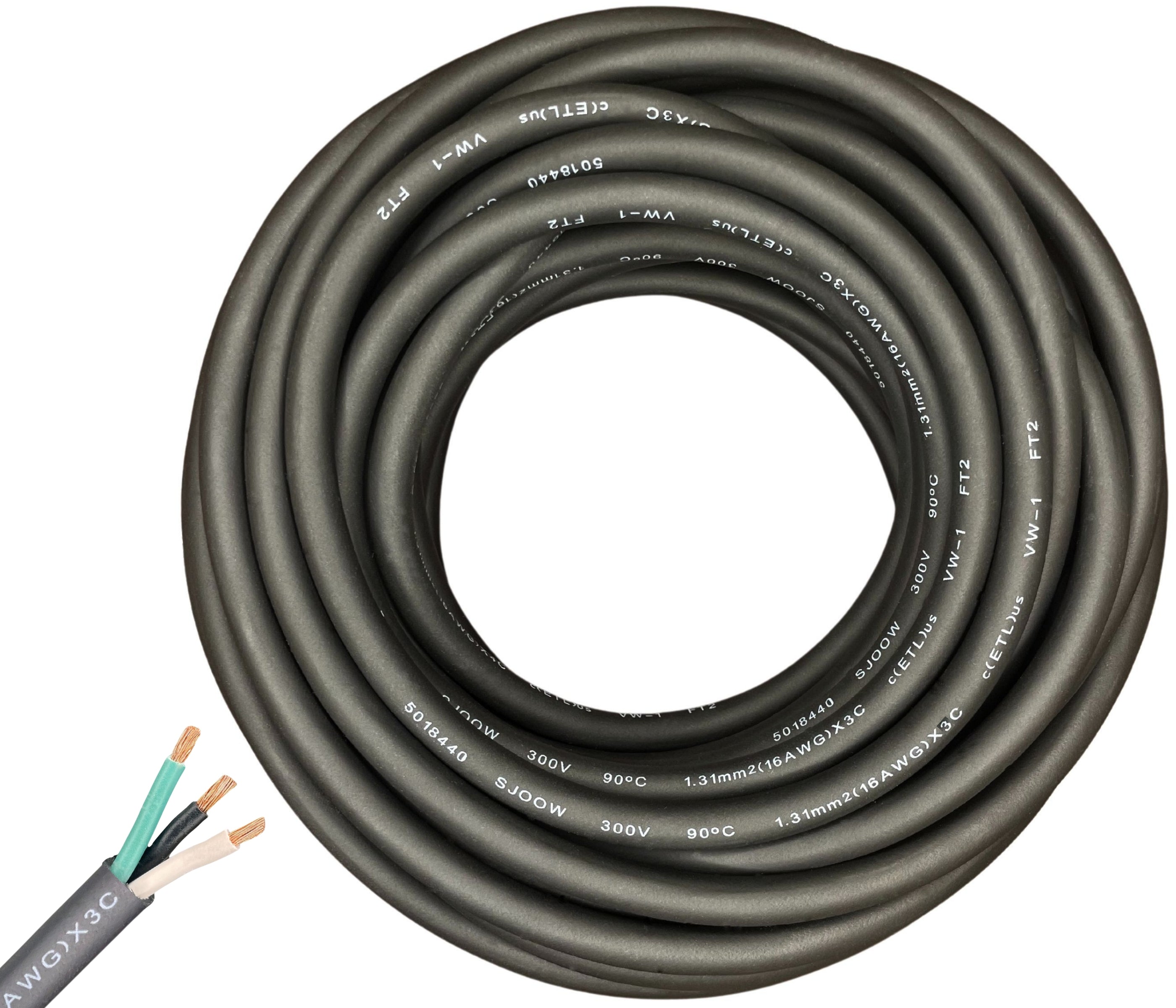 16/3 SJOOW SJ SJO Black Rubber Cord Outdoor Wire Cable Flexible Wire/Cable