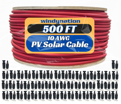 500 Foot Spool 10 Gauge 10 AWG Solar Panel Extension Cable Wire Black or Red Pure Copper