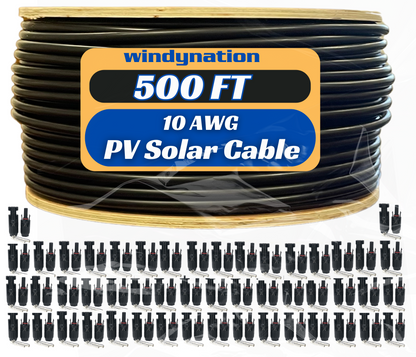 500 Foot Spool 10 Gauge 10 AWG Solar Panel Extension Cable Wire Black or Red Pure Copper