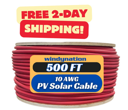 500 Foot Spool 10 Gauge 10 AWG Solar Panel Extension Cable Wire Black or Red Pure Copper