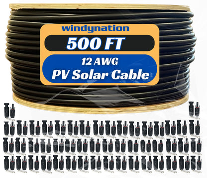 500 Foot Spool 12 Gauge 12 AWG Solar Panel Extension Cable Wire Black or Red Pure Copper