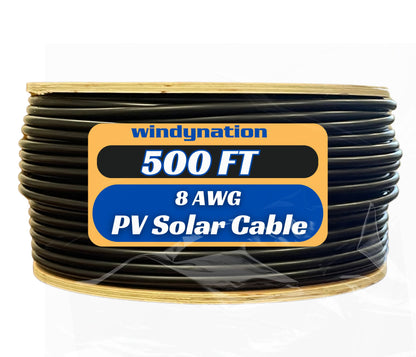 500 Foot Spool 8 Gauge 8 AWG Solar Panel Extension Cable Wire Black or Red Pure Copper