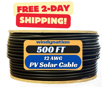 500 Foot Spool 12 Gauge 12 AWG Solar Panel Extension Cable Wire Black or Red Pure Copper