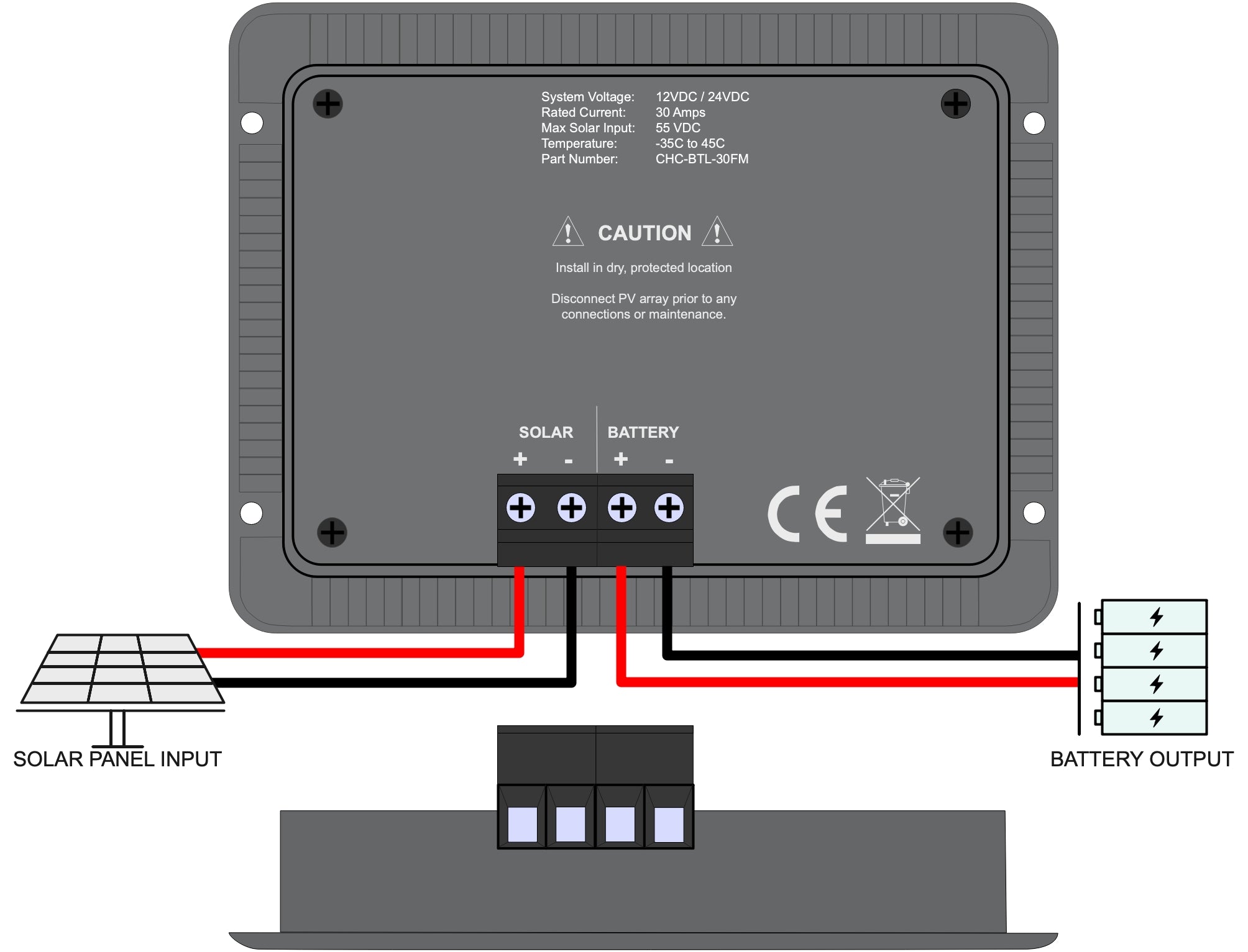 30-Amp Flush Mount LCD PWM Solar Charge Controller with Wireless Conne ...