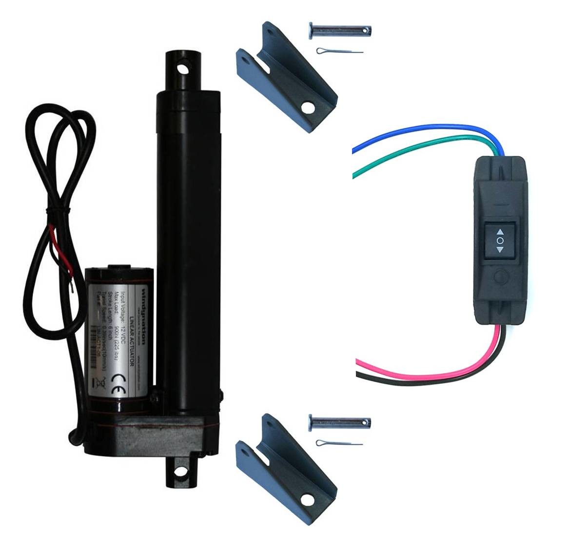 Linear Actuator 12-Volt 225lbs with Mounting Brackets + Up Down